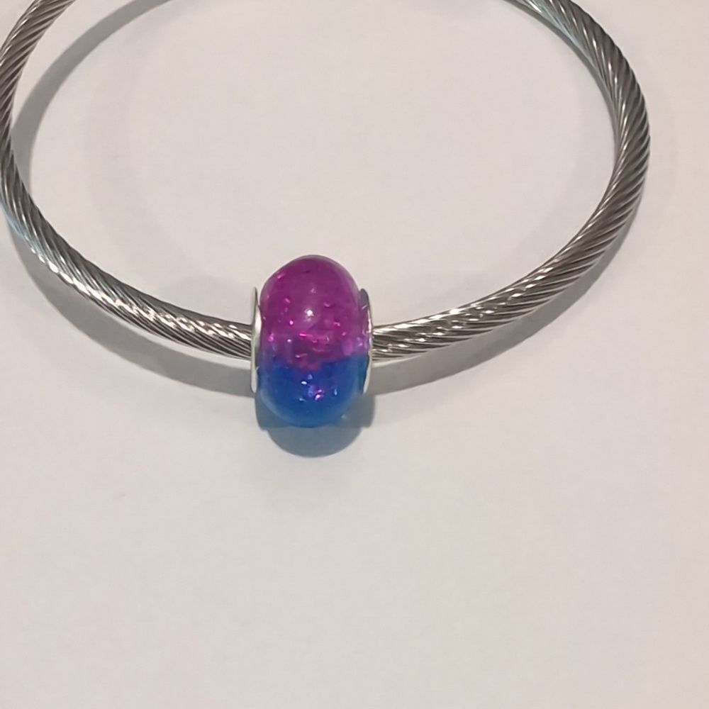 Silver Purple and Blue "Crushed Glass" Charm for Pandora Style‎ Bracelet